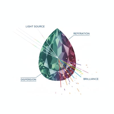 Illustration of Alexandrite gemstone optical properties and light refraction