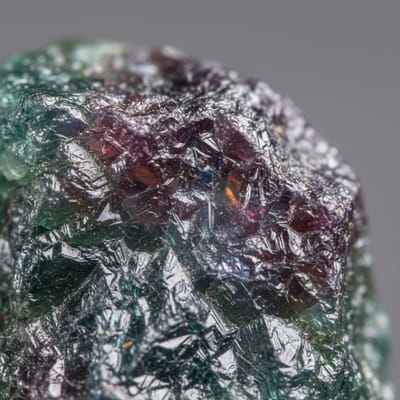 Close-up macro photograph of raw Alexandrite gemstone crystal