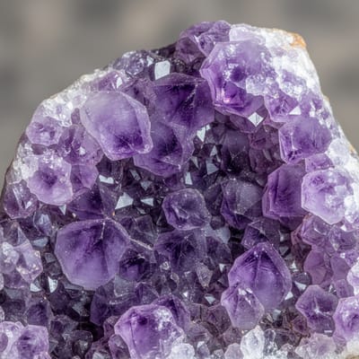Close-up macro photograph of raw Amethyst gemstone crystal