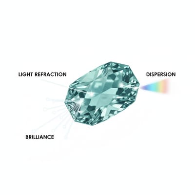 Illustration of Aquamarine gemstone optical properties and light refraction