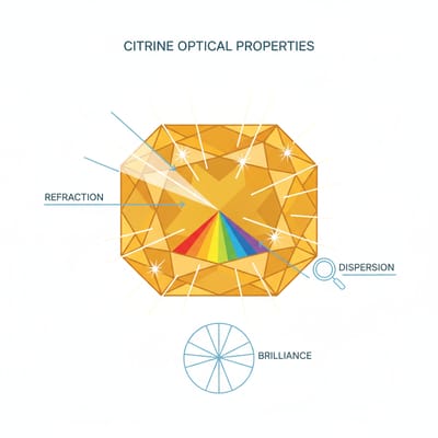 Illustration of Citrine gemstone optical properties and light refraction