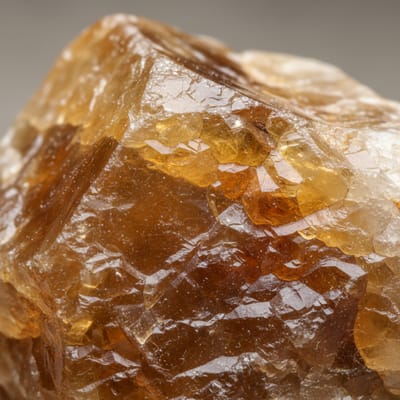 Close-up macro photograph of raw Citrine gemstone crystal