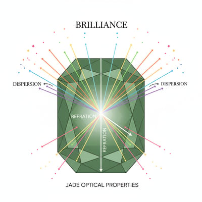 Illustration of Jade gemstone optical properties and light refraction