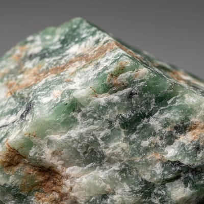Close-up macro photograph of raw Jade gemstone crystal