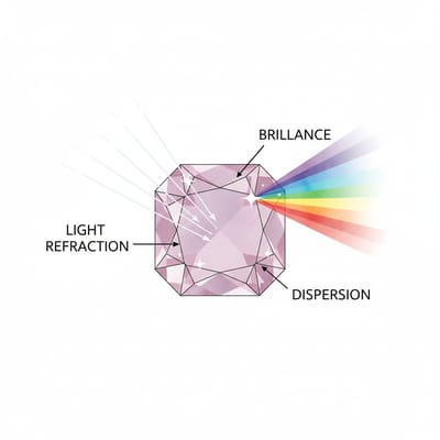 Illustration of Kunzite gemstone optical properties and light refraction