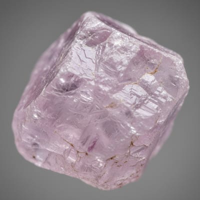 Close-up macro photograph of raw Kunzite gemstone crystal