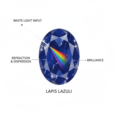 Illustration of Lapis Lazuli gemstone optical properties and light refraction