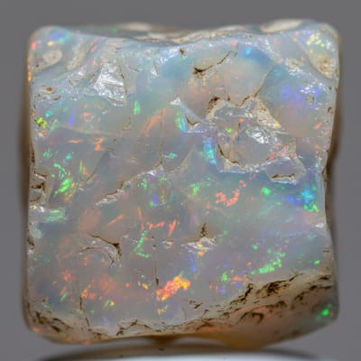 Close-up macro photograph of raw Opal gemstone crystal