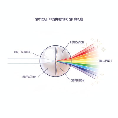 Illustration of Pearl gemstone optical properties and light refraction