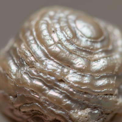 Close-up macro photograph of raw Pearl gemstone crystal
