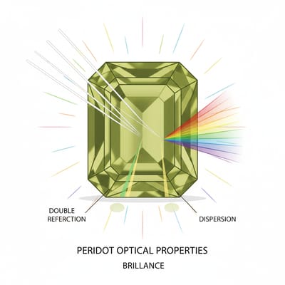 Illustration of Peridot gemstone optical properties and light refraction
