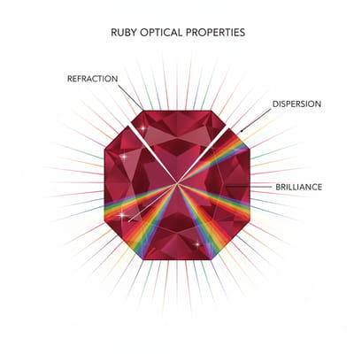 Illustration of Ruby gemstone optical properties and light refraction