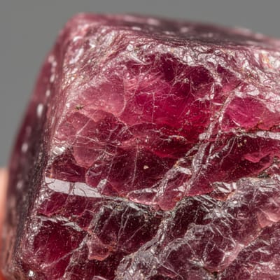 Close-up macro photograph of raw Ruby gemstone crystal