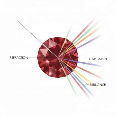 Illustration of Spinel gemstone optical properties and light refraction