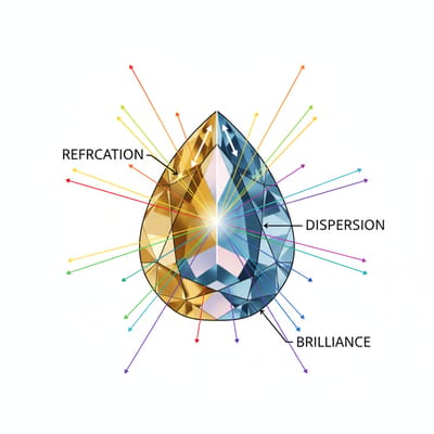 Illustration of Topaz gemstone optical properties and light refraction