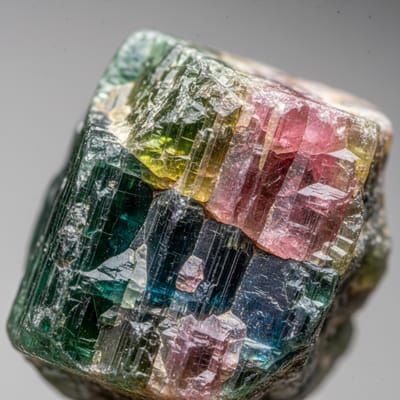 Close-up macro photograph of raw Tourmaline gemstone crystal
