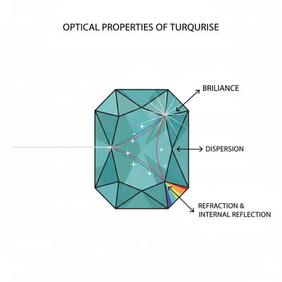 Illustration of Turquoise gemstone optical properties and light refraction